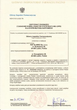 Certyfikat DPD dla „PDF SLAWEX” Sp. z o.o. Oddział Lublin