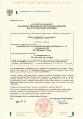 Certyfikat DPD dla „PDF SLAWEX” Sp. z o.o. Oddział Nowy Sącz