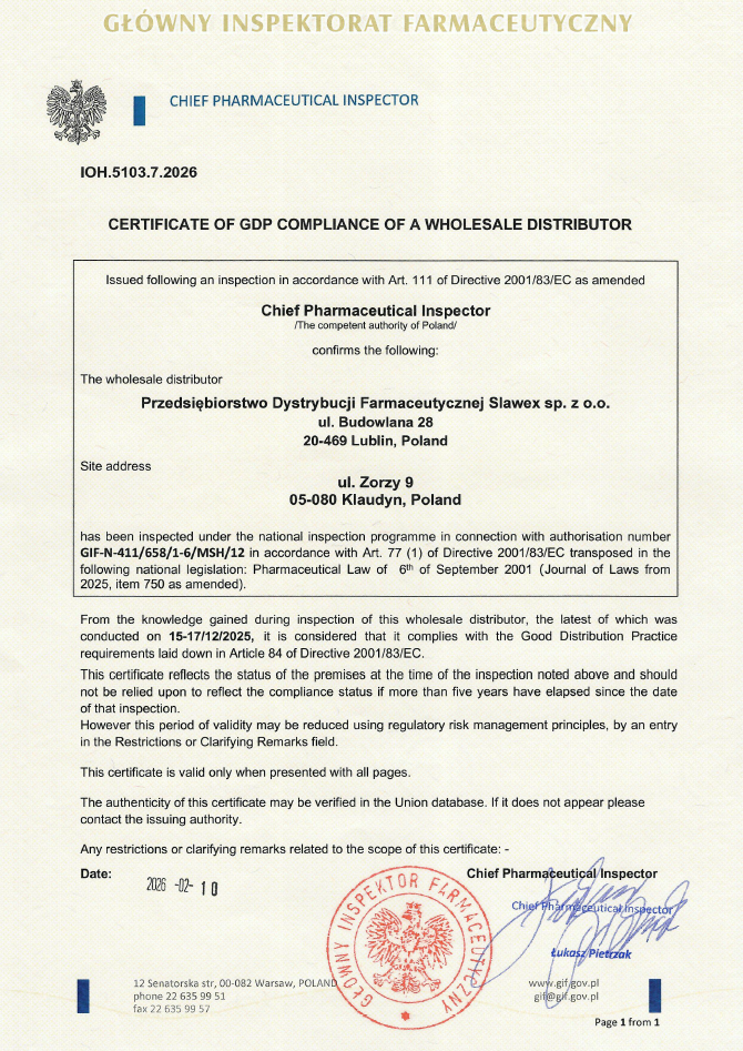 Certyfikat DPD dla „PDF SLAWEX” Sp. z o.o. Oddział Warszawa